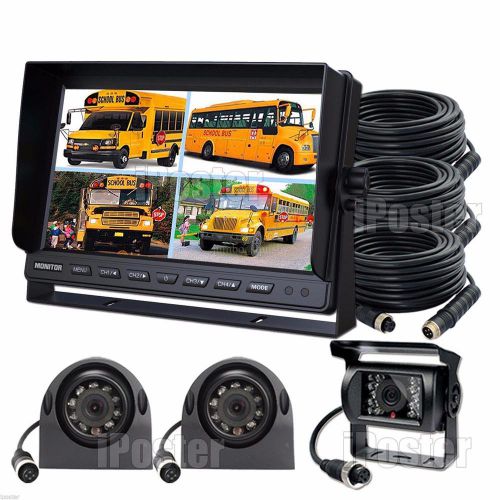 9&#034; quad dvr monitor 3x backup ccd camera 4x 20m cable 4pin for truck trailer rv