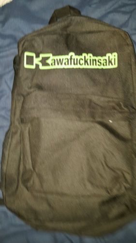 Kawasaki ninja kawafuckinsaki motorcyclr bookbag back pack black / lime green