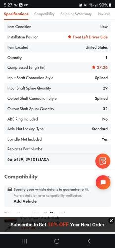 Nissian / Infinity CV Axle, US $89.99, image 2