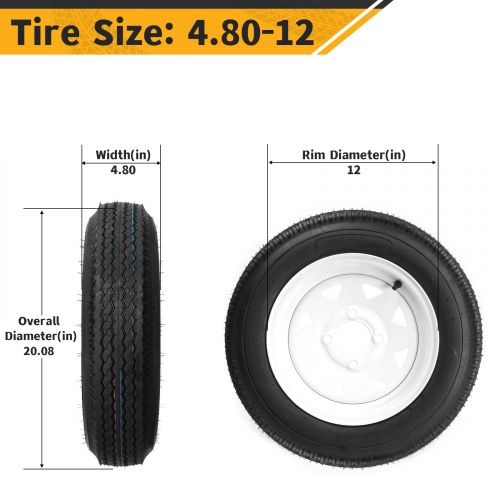 2pcs Trailer Tire On Rim 4.80-12 4.80x12 LRB 4 Lug Hole Bolt White Spoke Wheel, US $107.28, image 4
