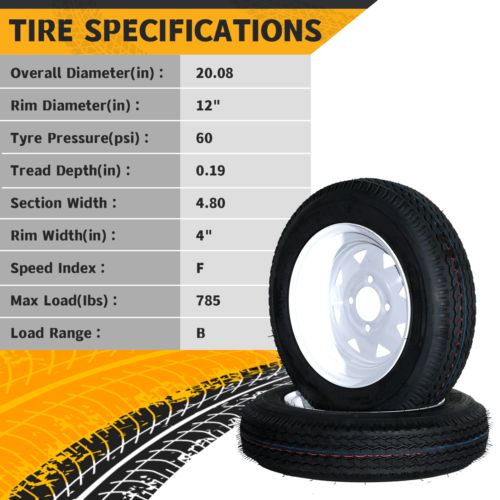 2pcs Trailer Tire On Rim 4.80-12 4.80x12 LRB 4 Lug Hole Bolt White Spoke Wheel, US $107.28, image 15