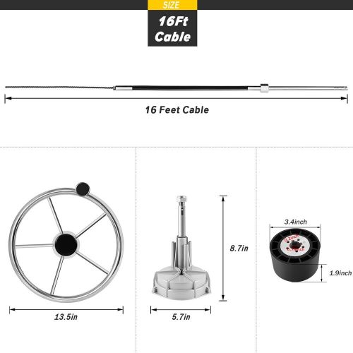 LOSCHEN 16 Feet Boat Rotary Steering System Outboard Kit Marine With 13.5" Wheel, US $109.99, image 2