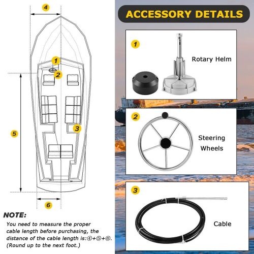 LOSCHEN 16 Feet Boat Rotary Steering System Outboard Kit Marine With 13.5" Wheel, US $109.99, image 4
