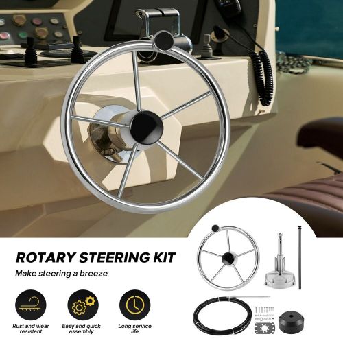 LOSCHEN 16 Feet Boat Rotary Steering System Outboard Kit Marine With 13.5" Wheel, US $109.99, image 5