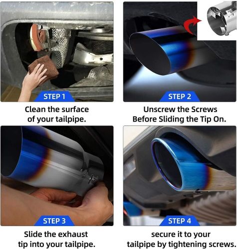 1.5-2.5 inch exhaust tip, 1.5&#034;-2.5&#034; inlet 4&#034; outlet 9&#034; long blue burnt stainl...