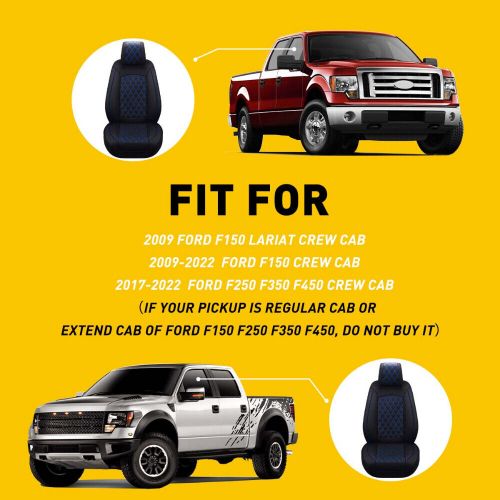 PU Leather Black Blue Car Seat Covers For Ford F-150 Crew Cab 2009-22 Waterproof, US $129.99, image 2