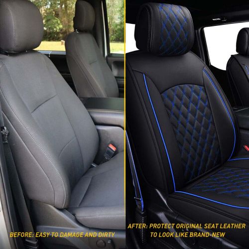 PU Leather Black Blue Car Seat Covers For Ford F-150 Crew Cab 2009-22 Waterproof, US $129.99, image 8