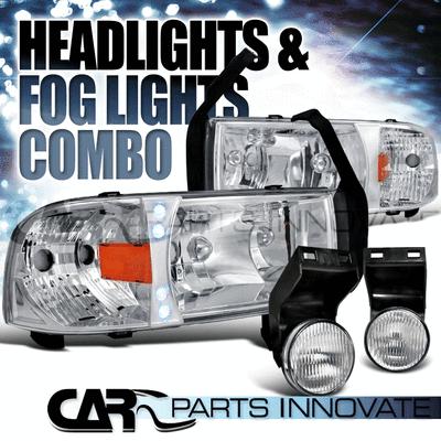 94-01 dodge ram 1500 2500 3500 chrome led drl headlights+clear fog bumper lamp