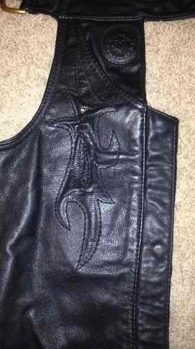 Harley davidson chaps flame snake print inlay snaps all the way up side women xs