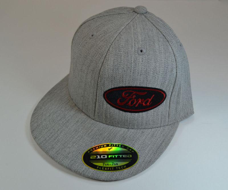 New ford logo gray premium fitted hat black/red logo size 7 1/4 - 7 5/8 flex fit