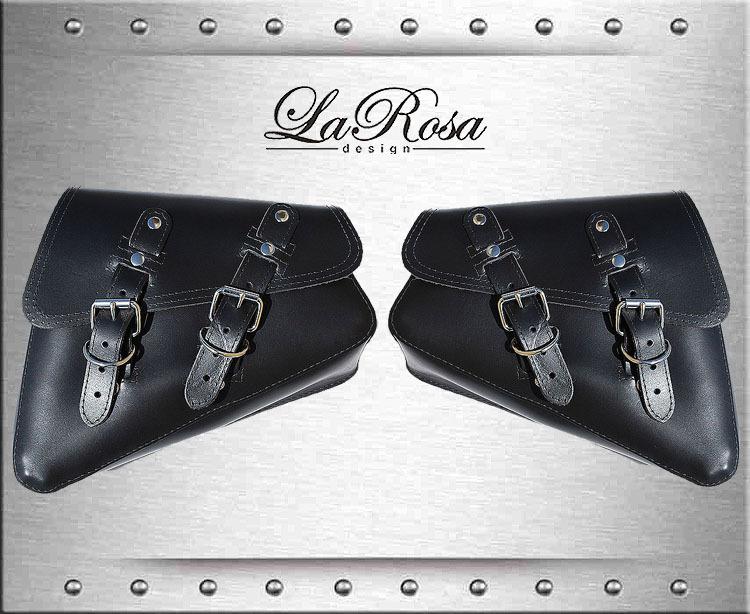 Larosa sportster xl left & right swing arm black leather saddlebags pair set