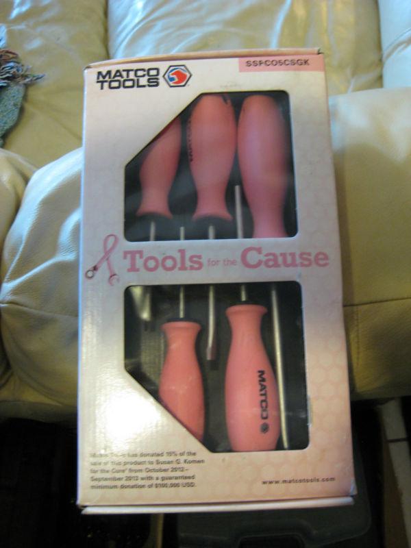 Matco tools 5 piece screwdriver set pink "tools for the cause"