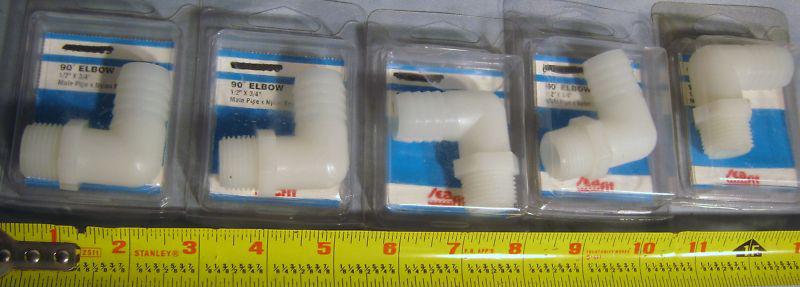 (5) x seafit 139888 boat plumbing 1/2" male pipe x 3/4" barb nylon 90 deg elbow