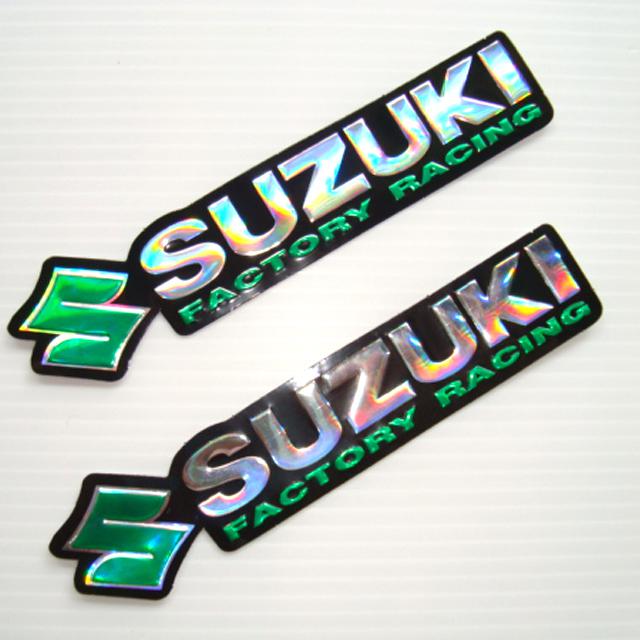 2pc. suzuki factory racing green sticker die-cut foil emboss helmet car bike