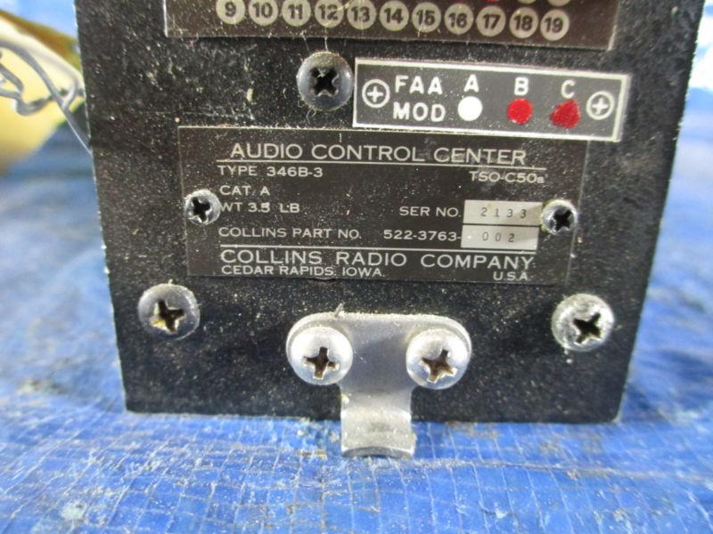 Collins 346B-3 Audio Control Center, P/N 522-3763-002 YELLOW TAGGED, US $199.99, image 3