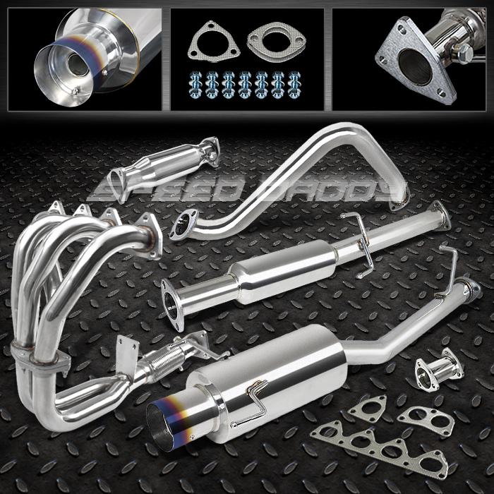 4" burn tip muffler catback cat back+header+pipe exhaust 97-01 honda prelude bb6