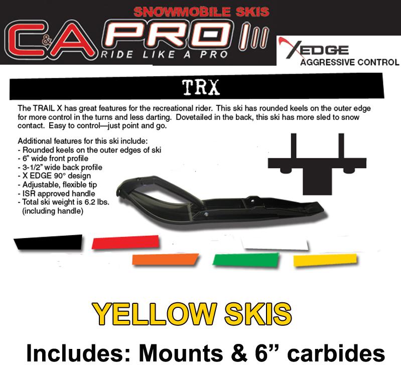 Ski-doo 2004 +newer rev / adsa / xp c&a pro trail x skis, mounts, carbs yellow