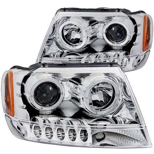 Anzo headlights projector with halo chrome for 1999-2004 grand cherokee 111044