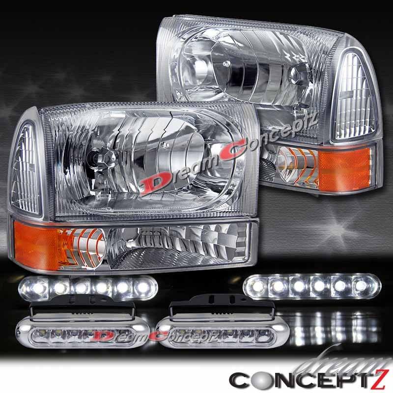 Purchase 9904 FORD F250 EXCURSION CHROME HEADLIGHTS CORNER LED DAYTIME