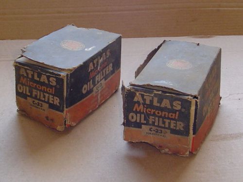 Lot of 2 vintage era atlas oil filters c-23 for chrysler 1946-1956 nos unused