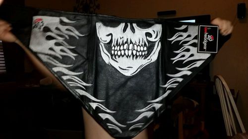 Zan headgear leather motorcycle bandana face mask with skull and flames