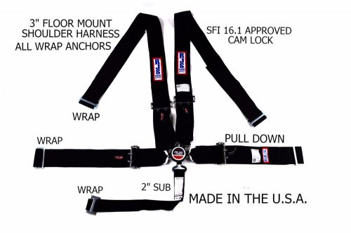 Rjs racing sfi 16.1 cam lock 5 pt wrap seat belt harness floor mount red 1034301
