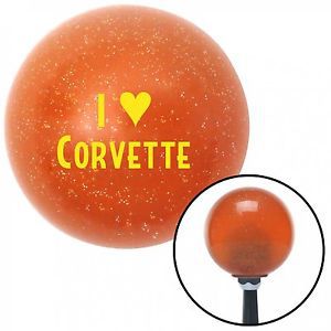 Yellow i <3 corvette orange metal flake shift knob with 16mm x 1.5 insertknobs
