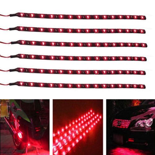 6x 12&#034; motorcycle 15 smd led light strip flexible 12v red for harley-davidson