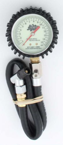 Joes tire pressure air gauge 0-15 psi 2-1/2&#034; gid 17&#034; flex hose #32305 swivel end