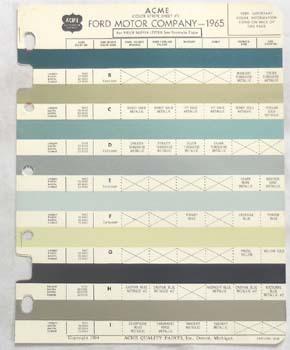 1965 ford acme color paint chip chart all models original mustang
