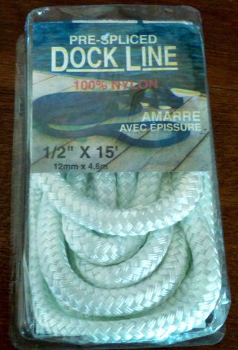 Bridgeline ropes  pre-spliced 100% nylon dock line  white 1/2" x 15ft price redu