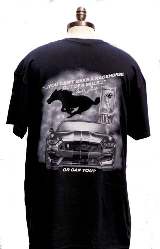 Shelby shirt in black with the caption you can't make a racehorse out of a mule