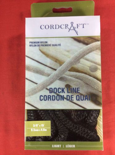 Dock line premium nylon 3/8&#034; x 15&#039; black cordcraft marine rope double braided