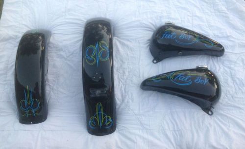 Harley fatboy tank and fenders softail pinstripes 90-99 nice! custom black