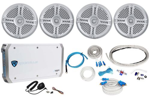 (4) rockville rmsts65s 6.5&#034; 1600w marine boat speakers+4-ch amplifier+amp kit