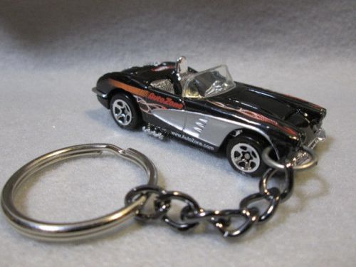 1958 chevy corvette ~ auto zone  (black)     custom key chain ring fob