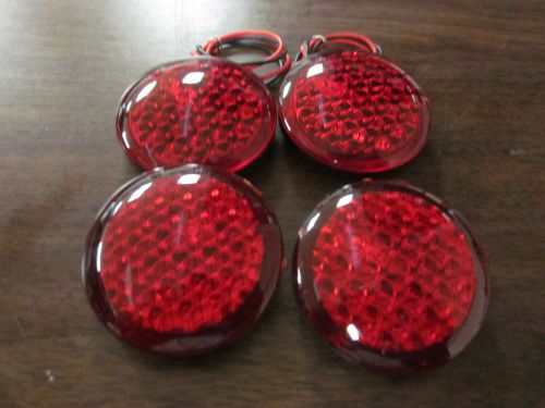 ~ 4 ~ red 1-3/4&#034; round 12-volt decorative lights 2-wire hookup peel and stick