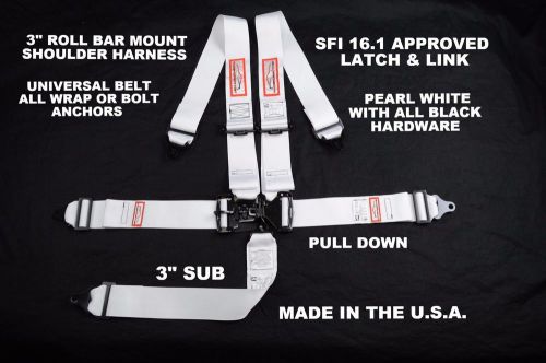 Pair pearl white 5 point 3&#034; latch &amp; link harness seat belt harness restomod