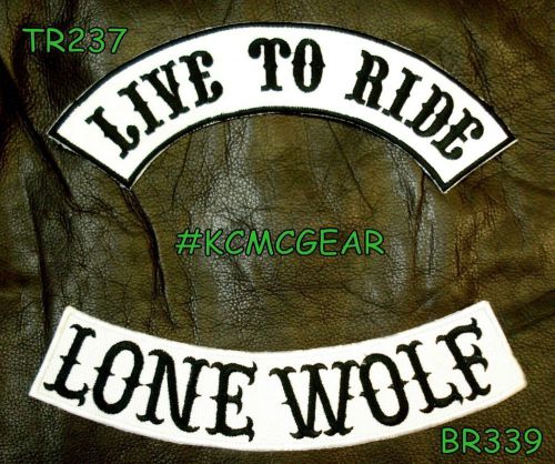 Live to ride lone wolf black on white back military patches set biker vest