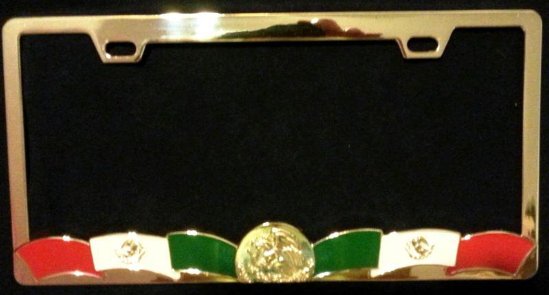 Mexican flag license frame ****gold/brass tone***