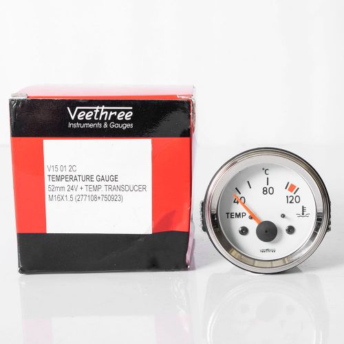 Vintage veethree white 52mm temperature gage 24v + temp. transducer