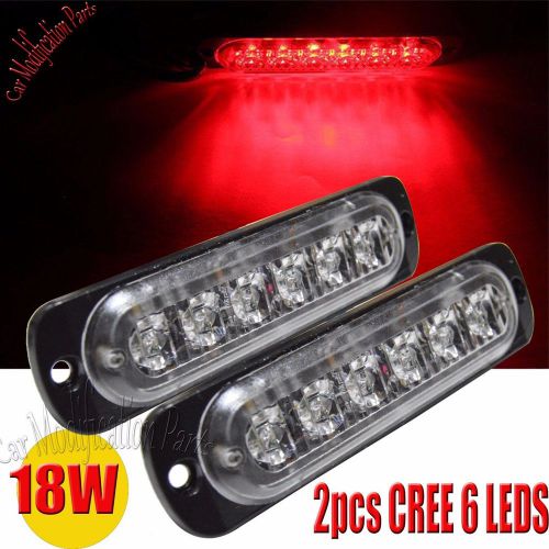 2pcs bright 18w cree red 6led flash emergency hazard warning strobe light bar