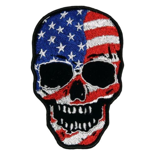 Skull usa flag embroidered iron on 11 inch biker patch