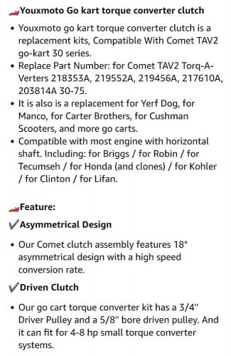 30 series 3/4" torque converter clutch kit for predator 212cc go kart 218353a