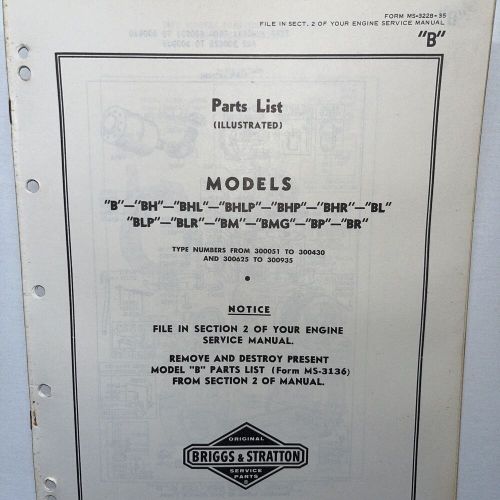 Vintage Briggs Stratton Illustrated Parts List Models B To BR 300625-300935, US $19.77, image 2