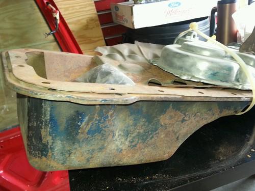 1963 ford oil pan, windage tray, timing cover 352, 390, 406, 427, and 428