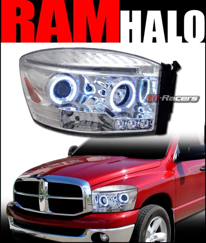 Chrome drl led 2*halo rims projector head lights lamp signal 2006-2008 dodge ram