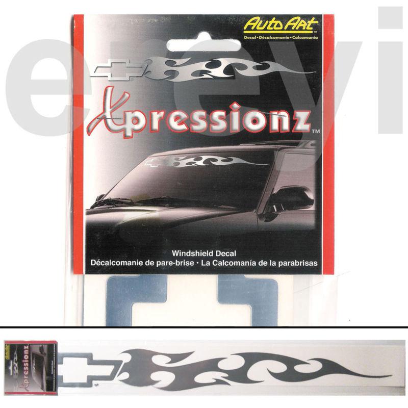 Chevy classic chrome bowtie logo flames windshield decal large car shade sticker