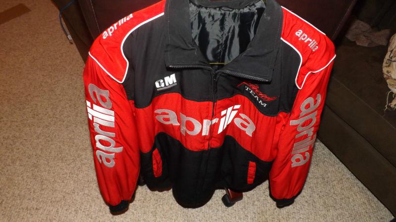 Aprilia mens motorcycle jacket xl gm racing team vg condition black & red