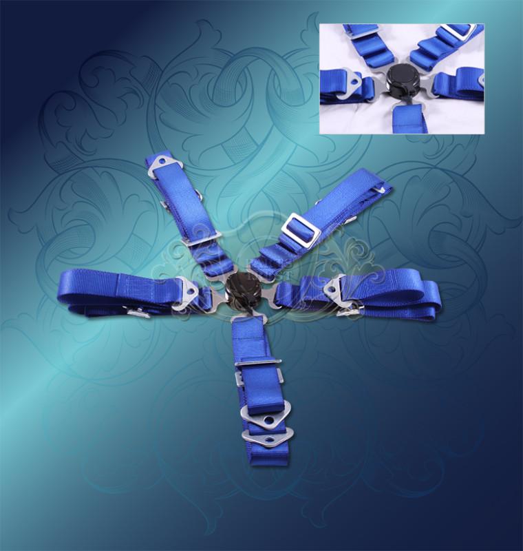 6 point nylon blue f1 sport racing safety seat belt camlock harness buckle